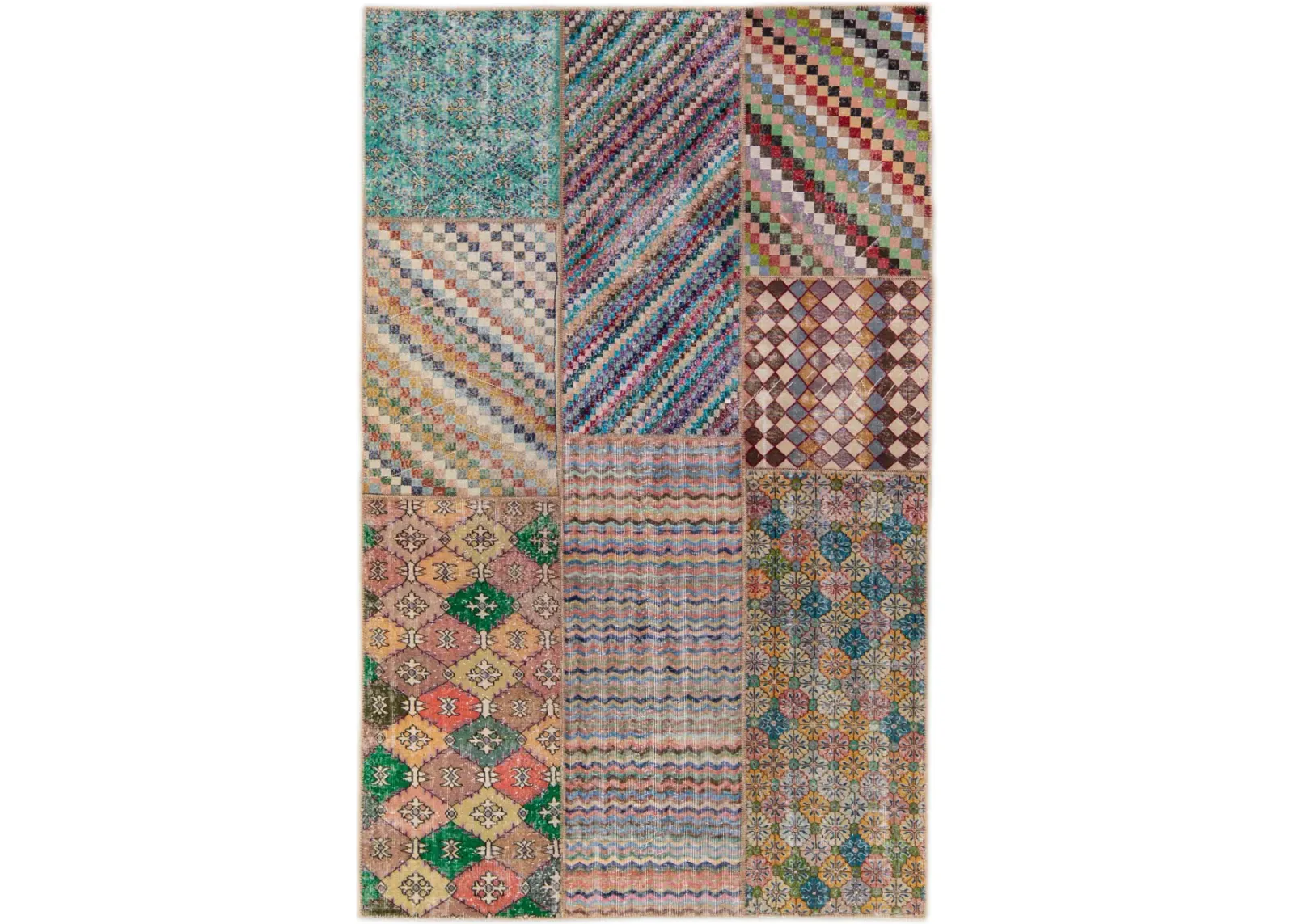 Vintage Turkish Patchwork Wool Rug - Apadana - Blue - Blue