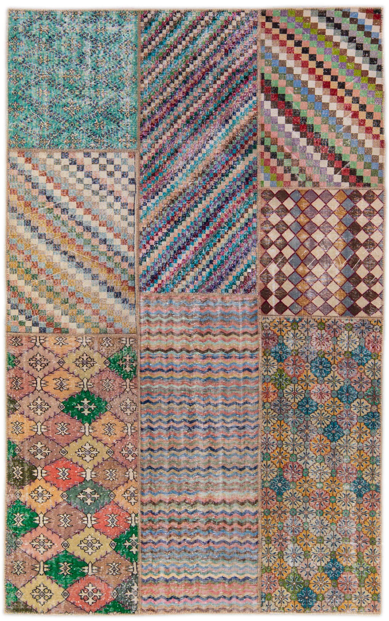 Vintage Turkish Patchwork Wool Rug - Apadana - Blue - Blue
