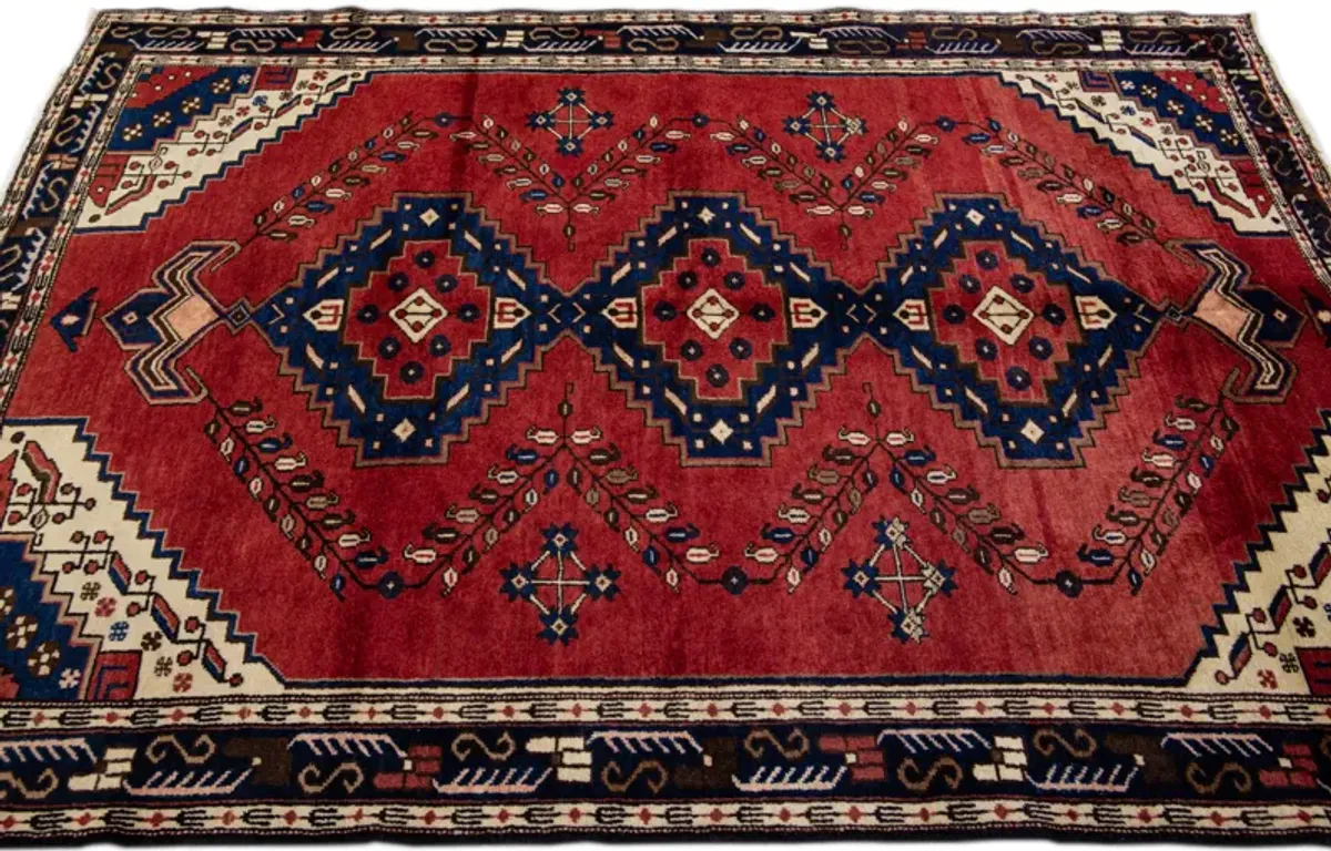 Persian Red Geometric Wool Rug - Apadana - Red