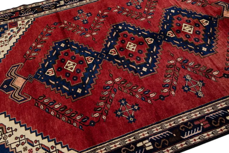 Persian Red Geometric Wool Rug - Apadana - Red