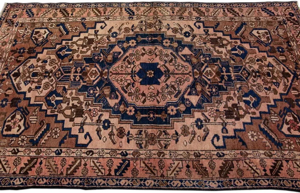 Vintage Persian Brown Medallion Wool Rug - Apadana - Brown