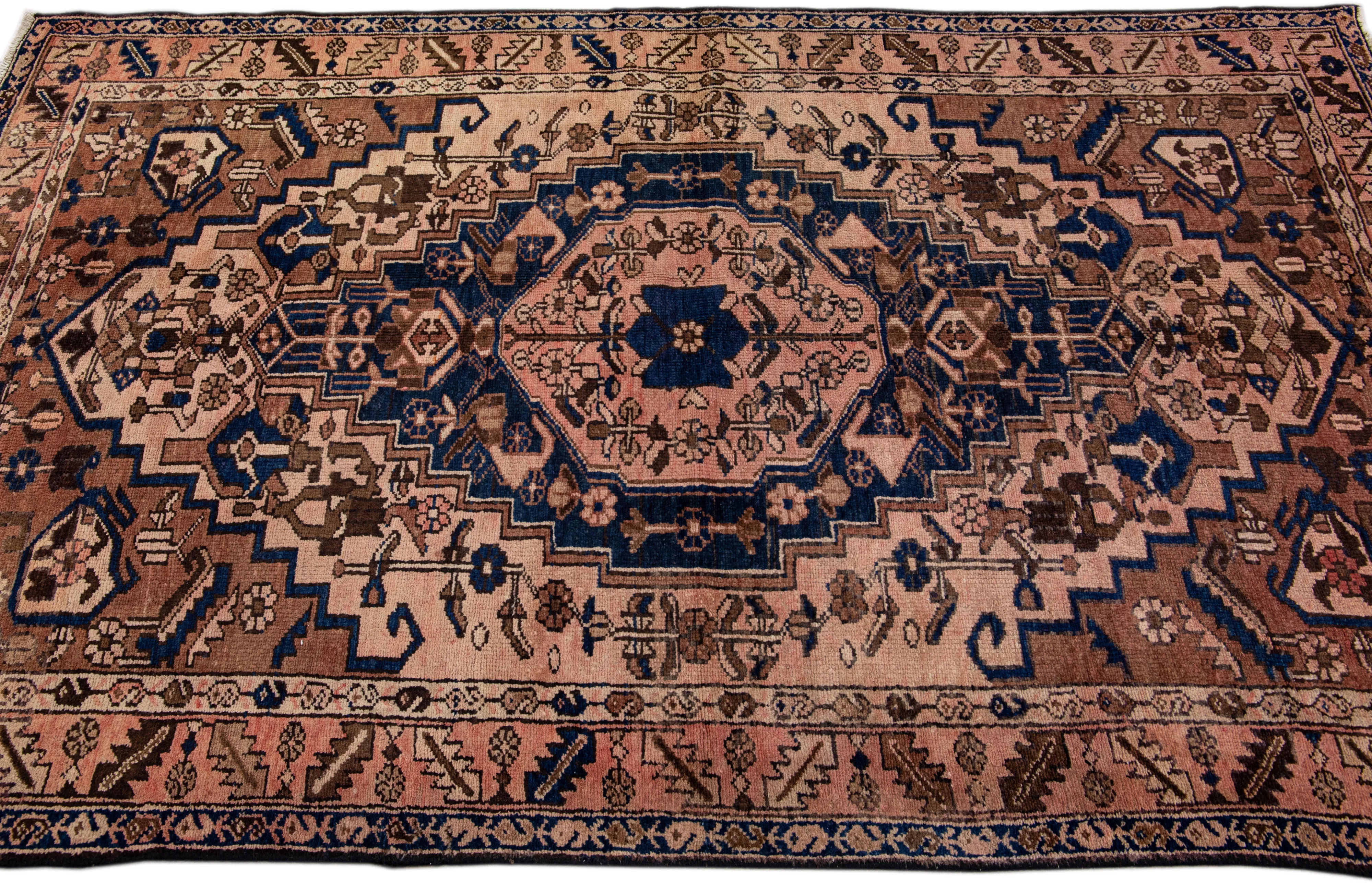 Vintage Persian Brown Medallion Wool Rug - Apadana - Brown