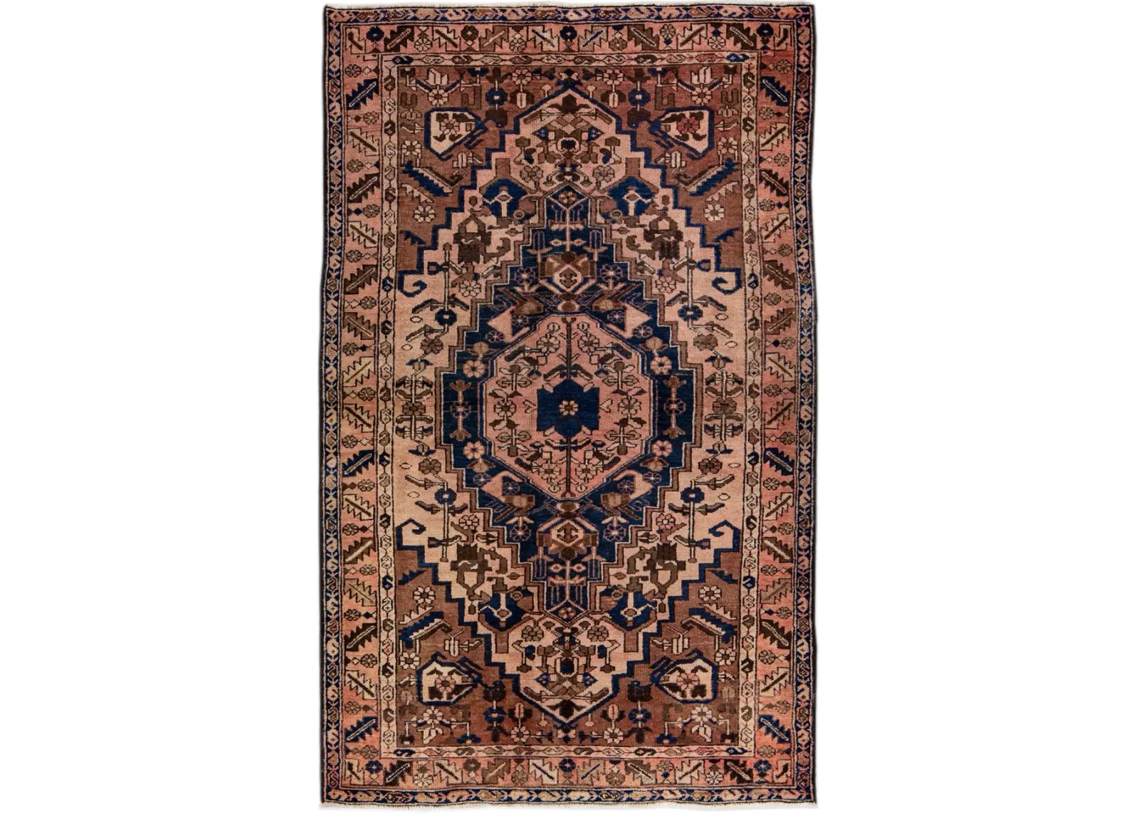 Vintage Persian Brown Medallion Wool Rug - Apadana - Brown