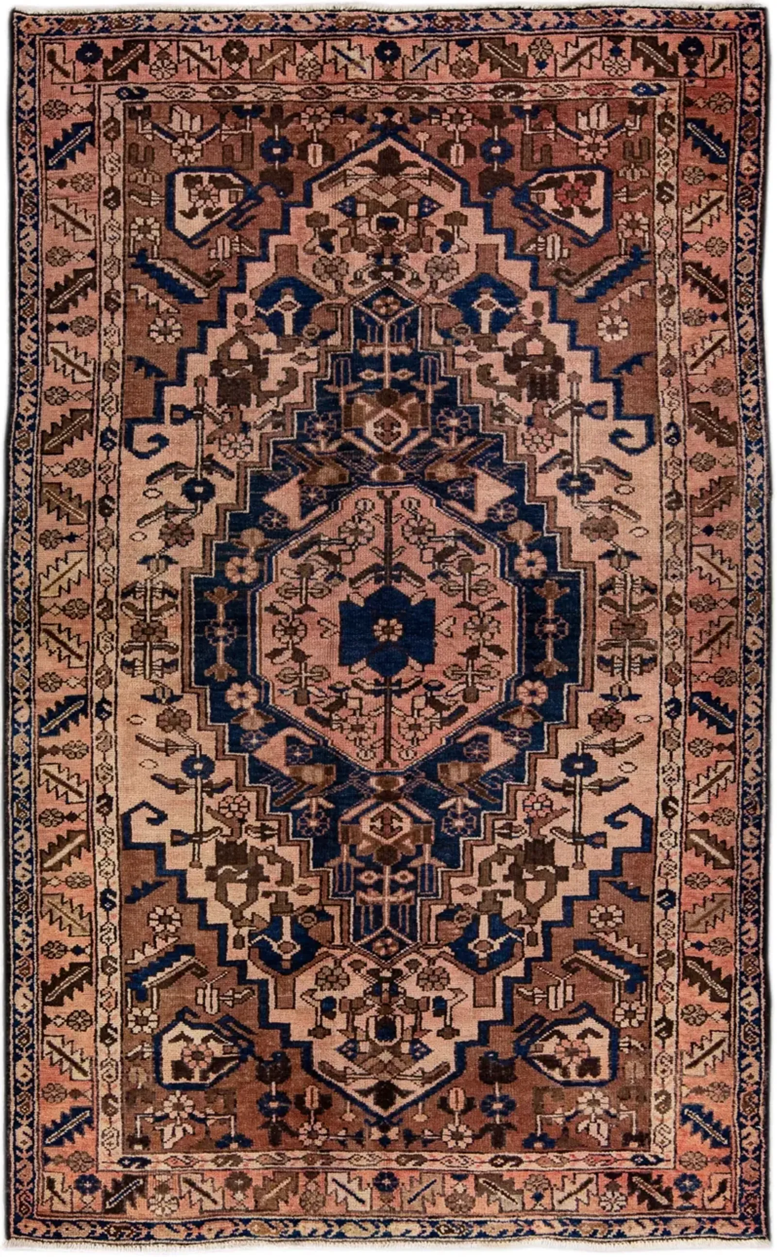 Vintage Persian Brown Medallion Wool Rug - Apadana - Brown