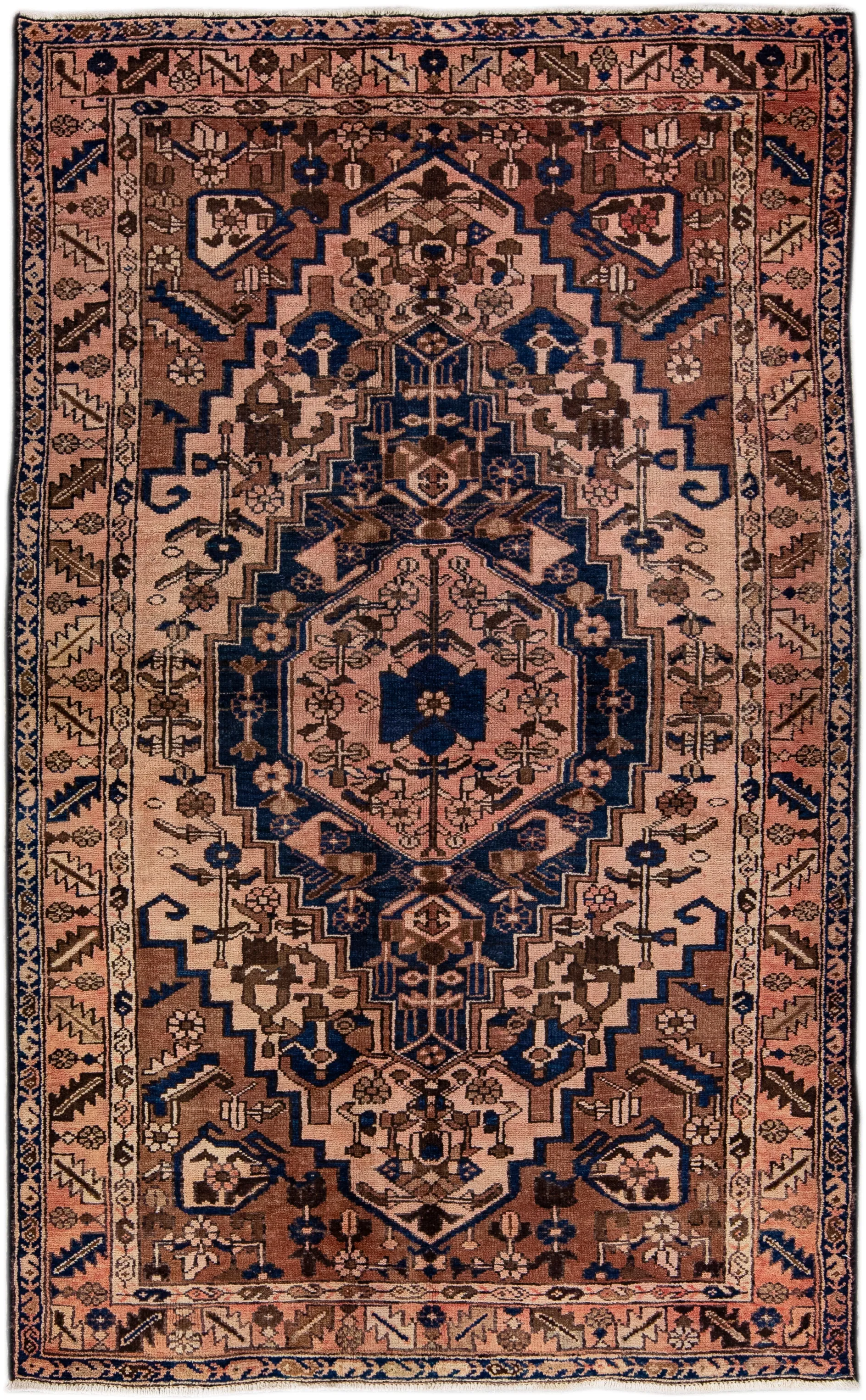 Vintage Persian Brown Medallion Wool Rug - Apadana - Brown