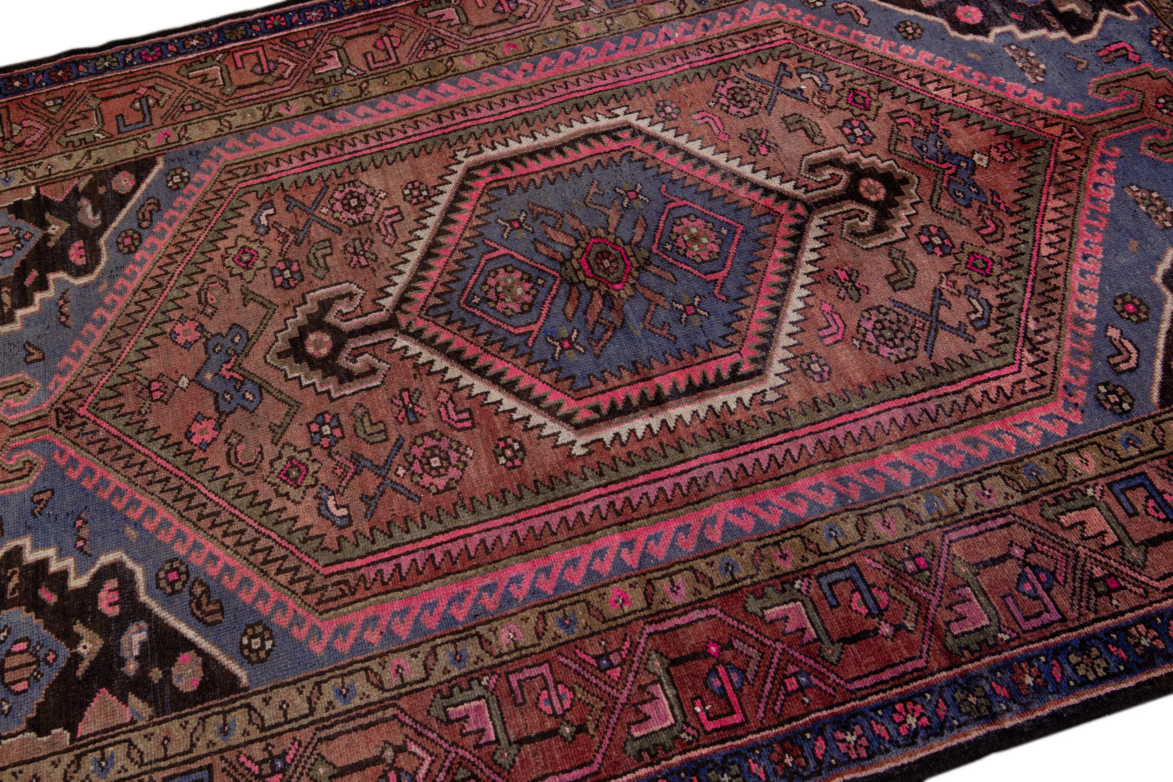 Vintage Persian Red Geometric Wool Rug - Apadana - Red