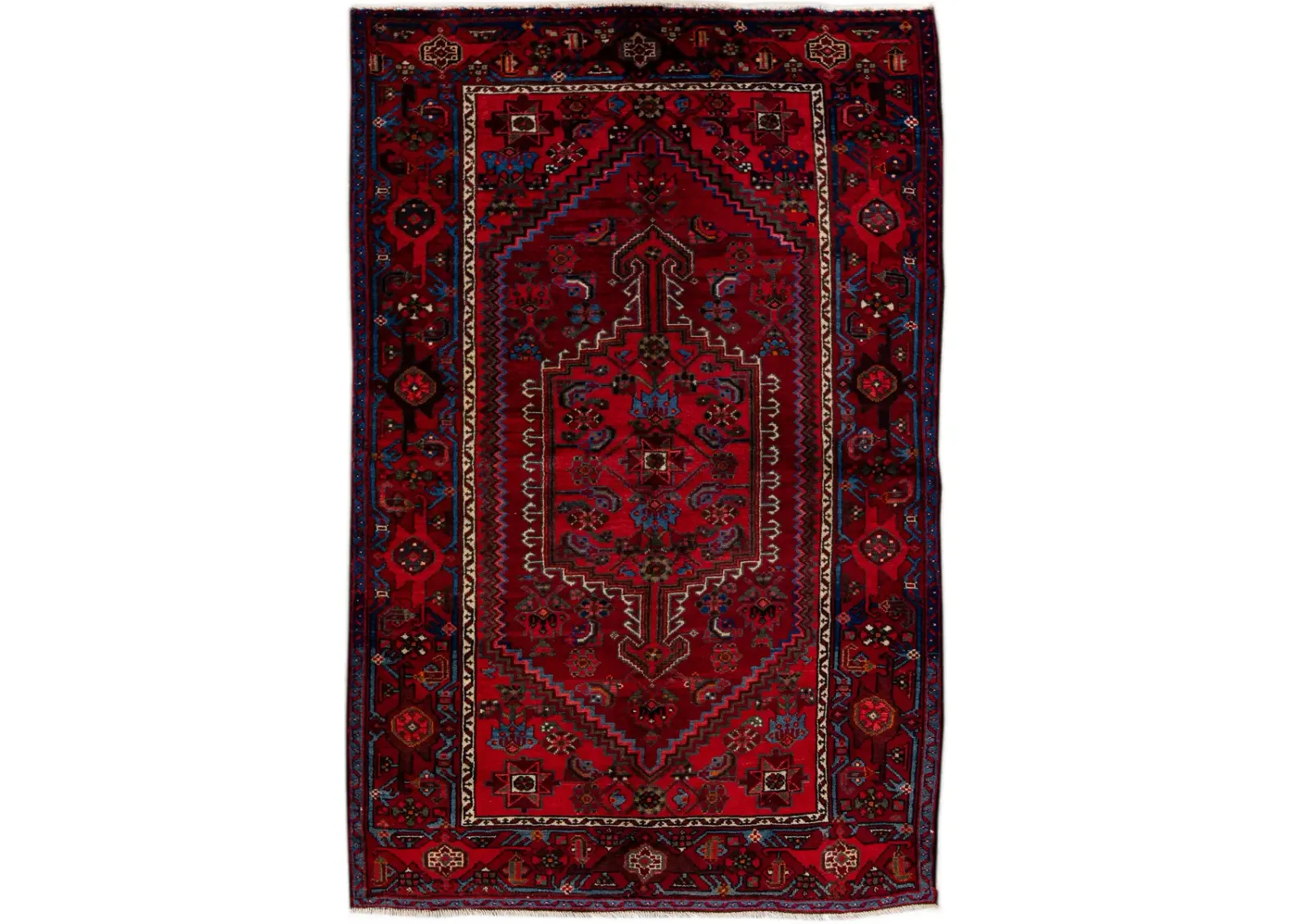 Persian Red Geometric Wool Rug - Apadana - Red