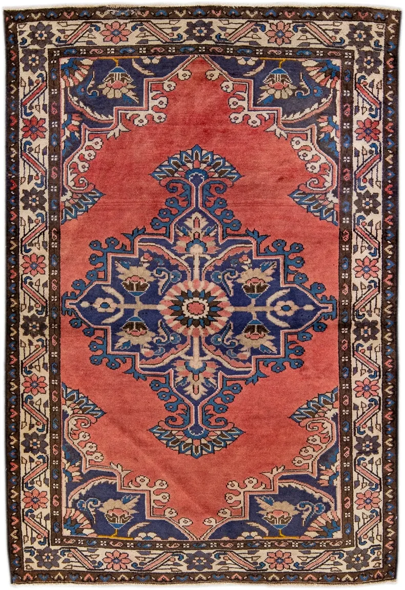 Vintage Persian Red Medallion Wool Rug - Apadana - Red