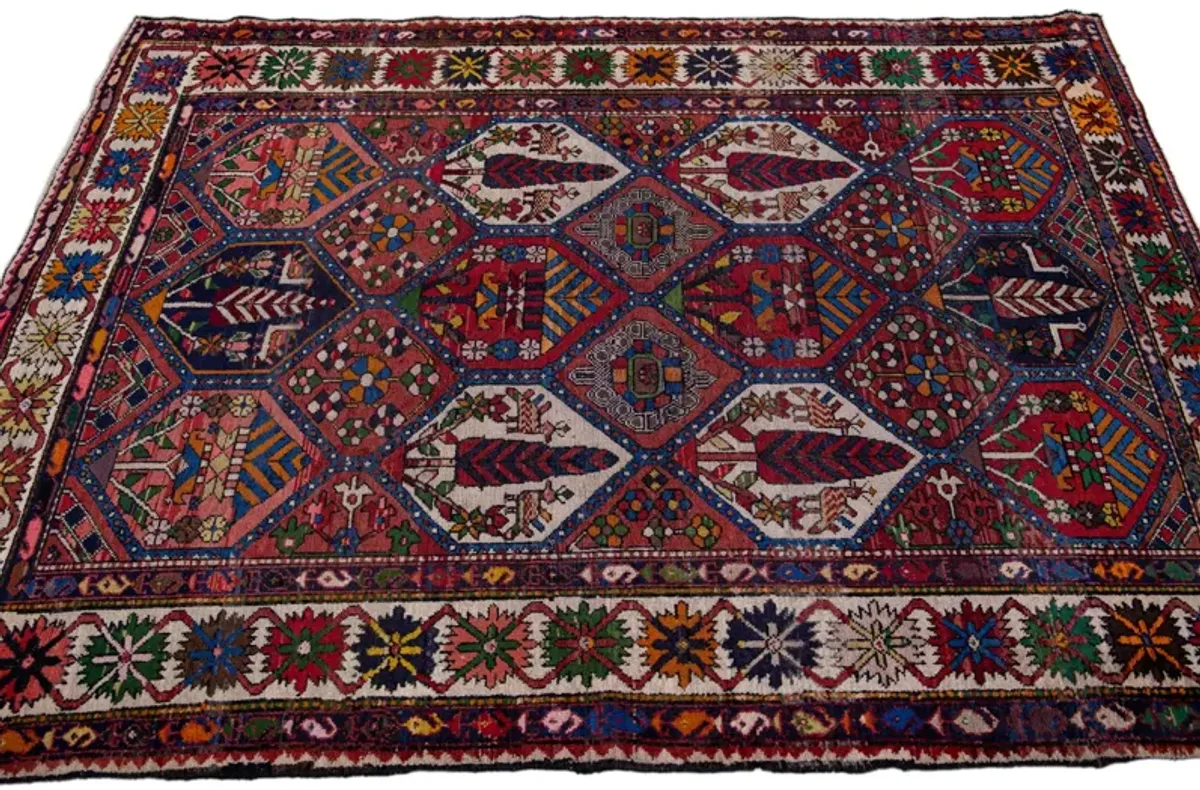 Persian Red Geometric Wool Rug - Apadana - Red