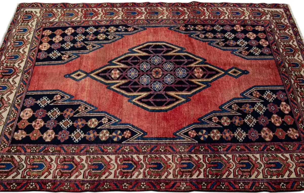 Persian Red Geometric Wool Rug - Apadana - Red