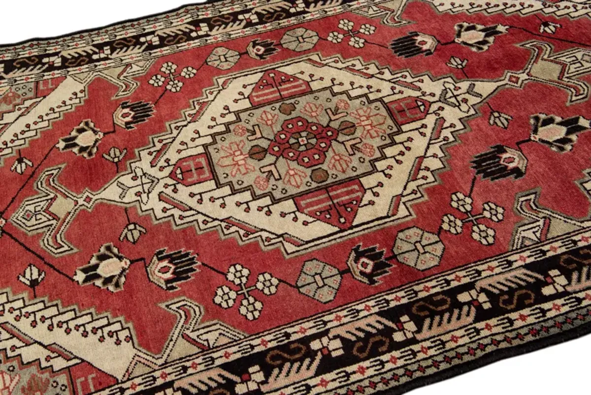 Persian Red Geometric Wool Rug - Apadana - Red