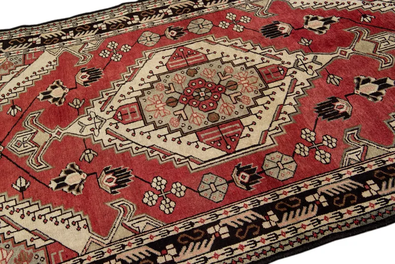 Persian Red Geometric Wool Rug - Apadana - Red