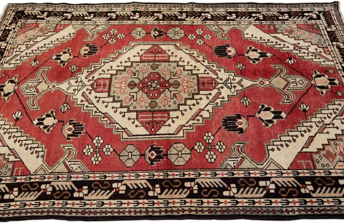 Persian Red Geometric Wool Rug - Apadana - Red