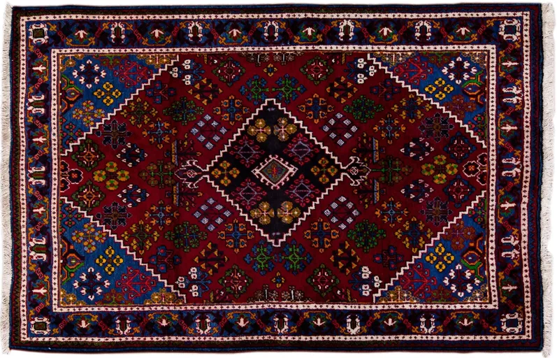 Persian Red Geometric Wool Rug - Apadana - Red