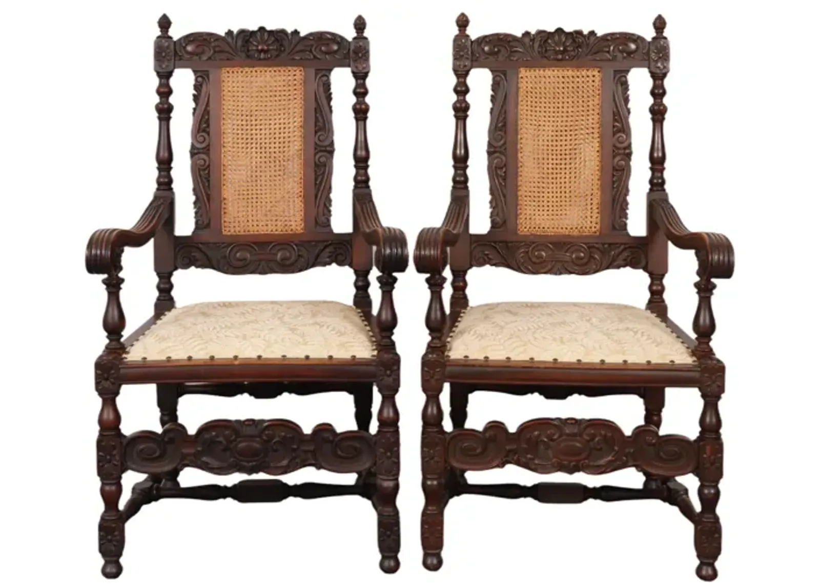 Jacobean Cane Back Armchairs - a Pair - Interesting Things - Brown