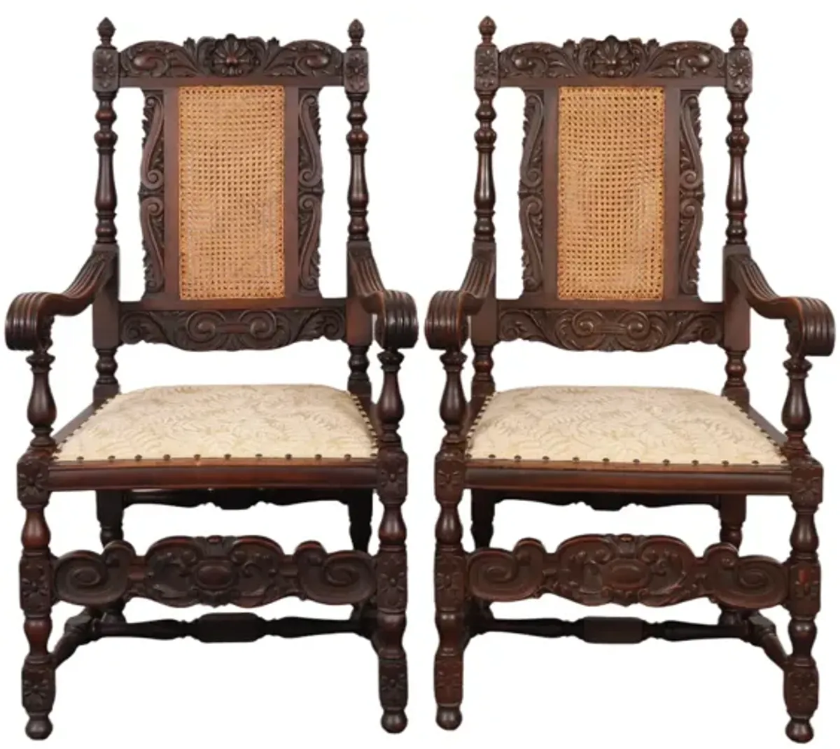 Jacobean Cane Back Armchairs - a Pair - Interesting Things - Brown