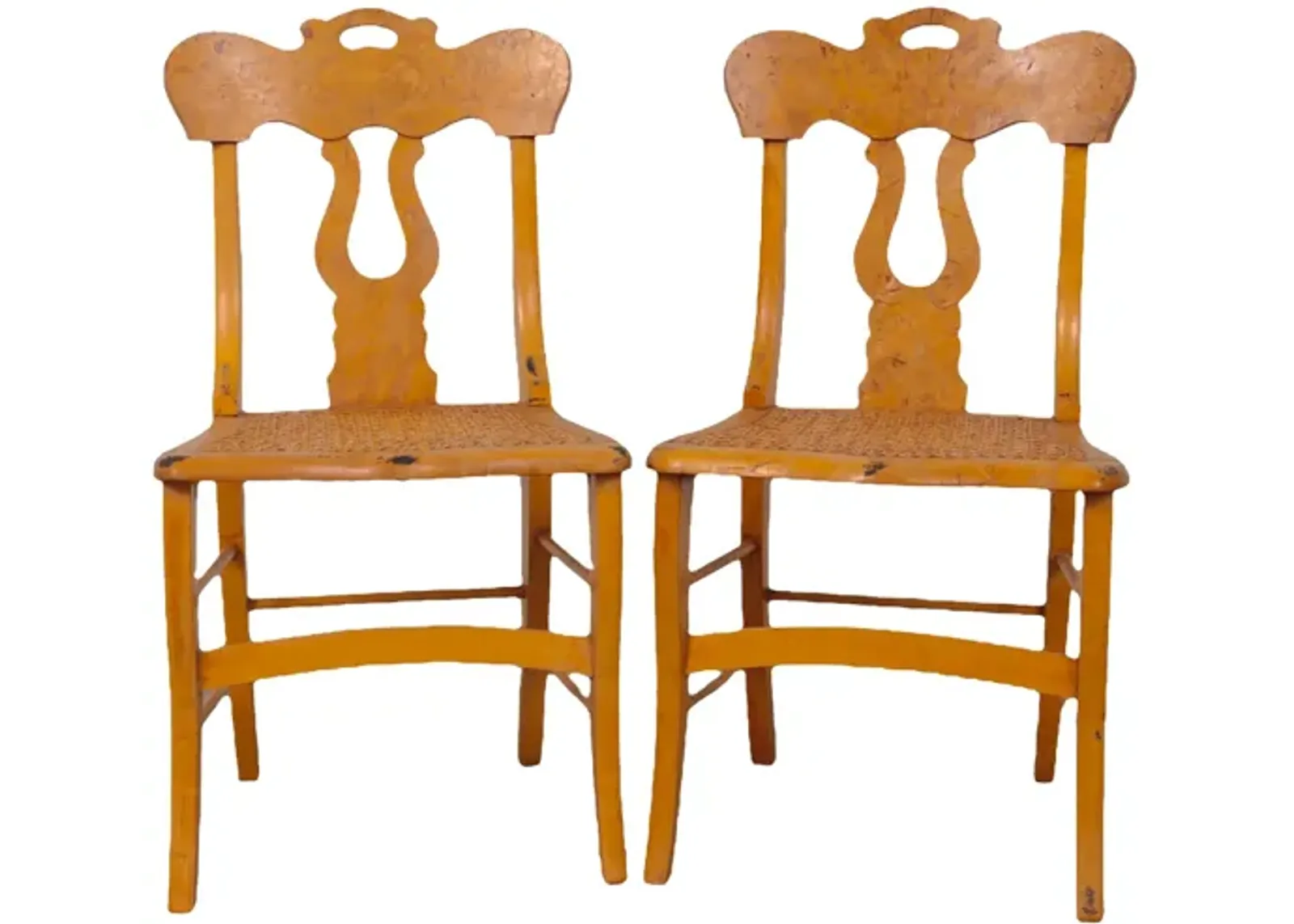 Antique Burlwood Caned Chairs - a Pair - Interesting Things - Brown