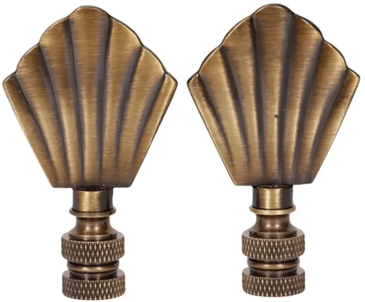 Scallop Shell Brass Lamp Finials - Pair By Interesting Things - gold - Fits a standard size lamp harp