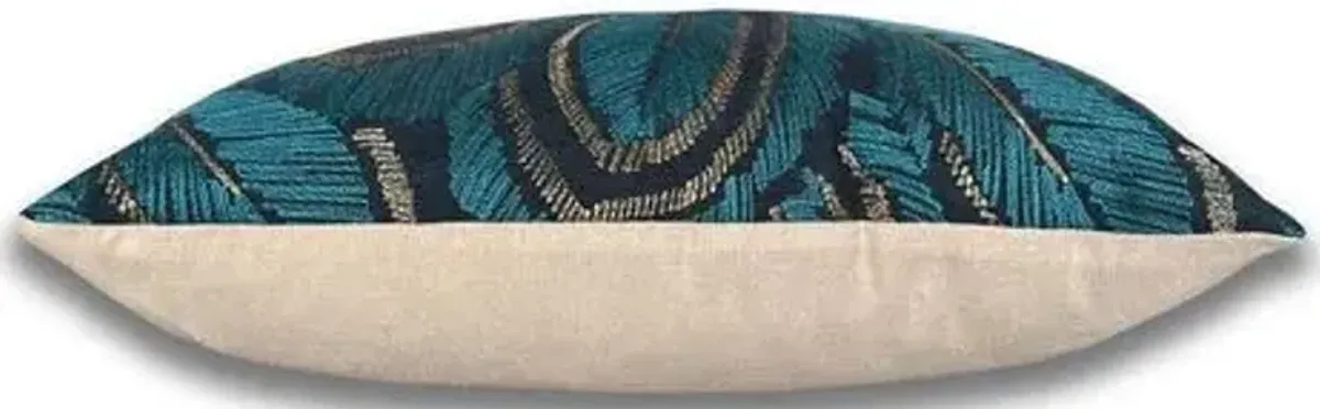 Quill Peacock 14x20 Lumbar Pillow - Teal/Gold - Kim Salmela