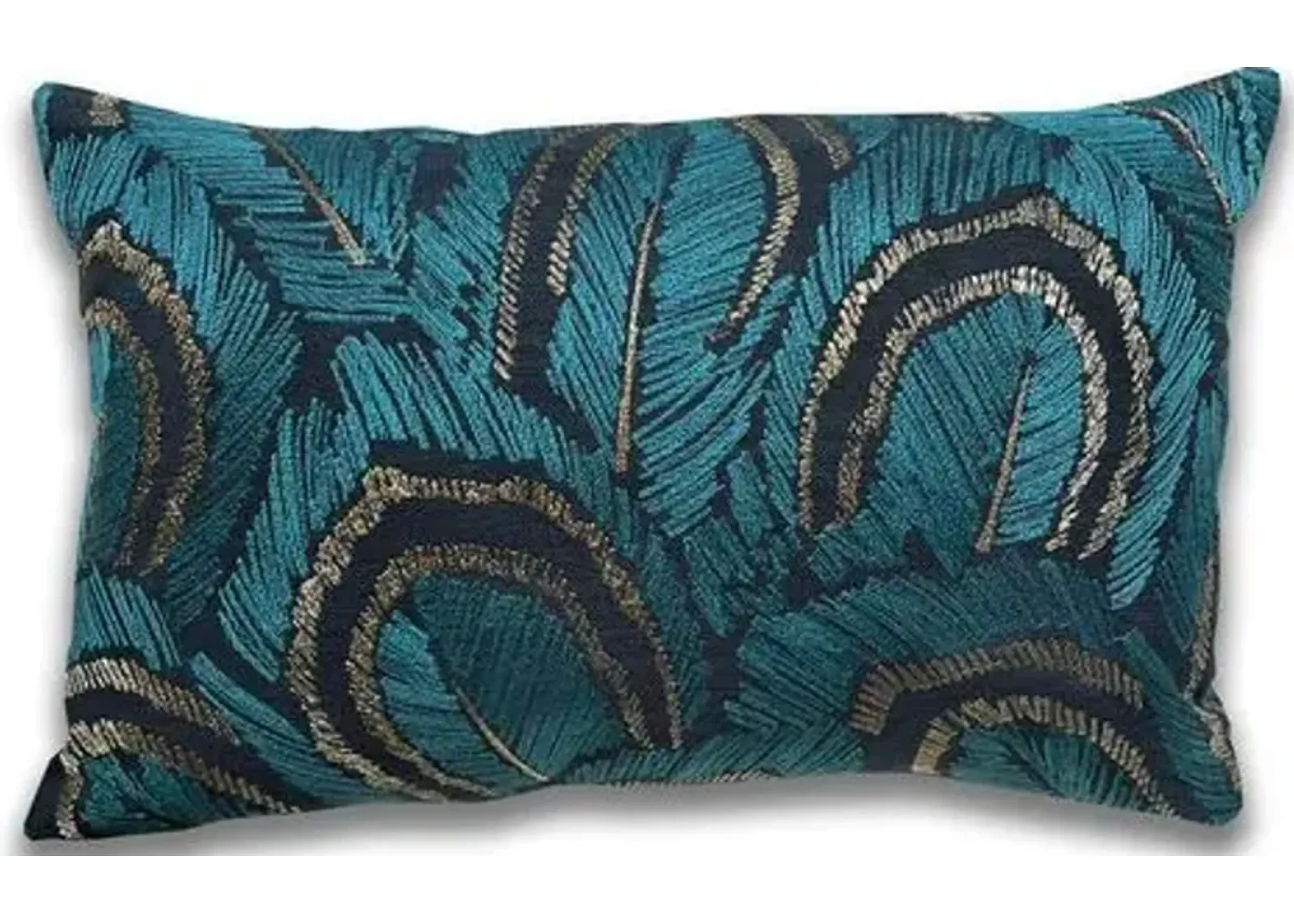 Quill Peacock 14x20 Lumbar Pillow - Teal/Gold - Kim Salmela