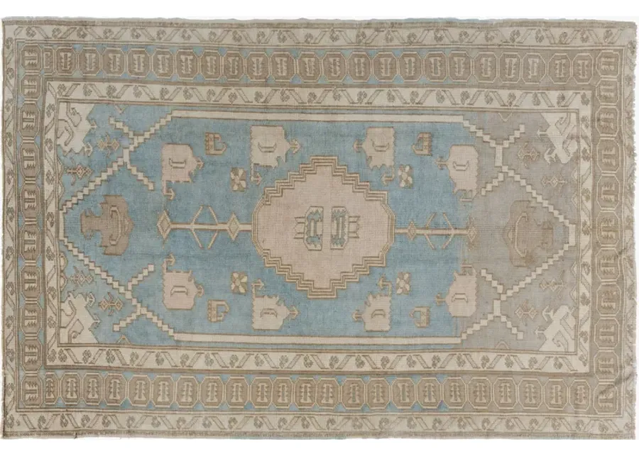 Turkish Oushak Rug 5'5 X 8'2 - Blue - Blue