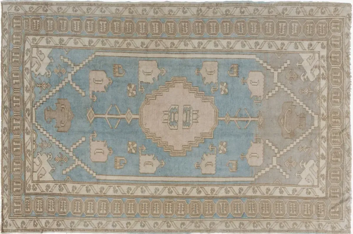 Turkish Oushak Rug 5'5 X 8'2 - Blue - Blue