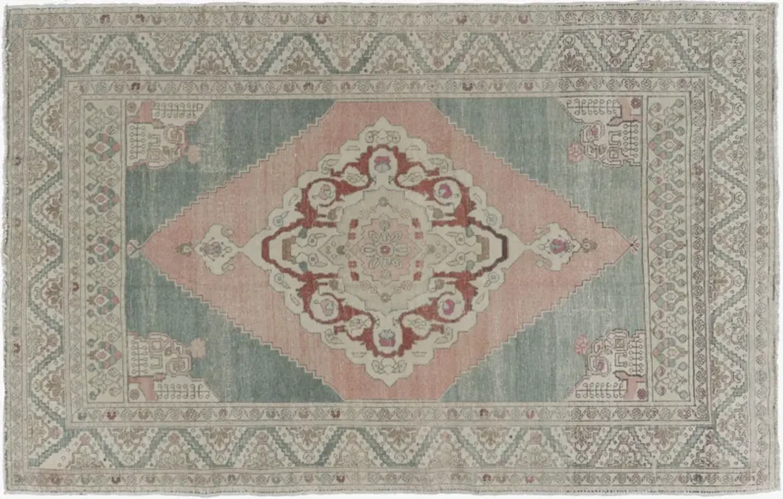 Turkish Oushak Rug 5'2 X 8'2 - Green - Green