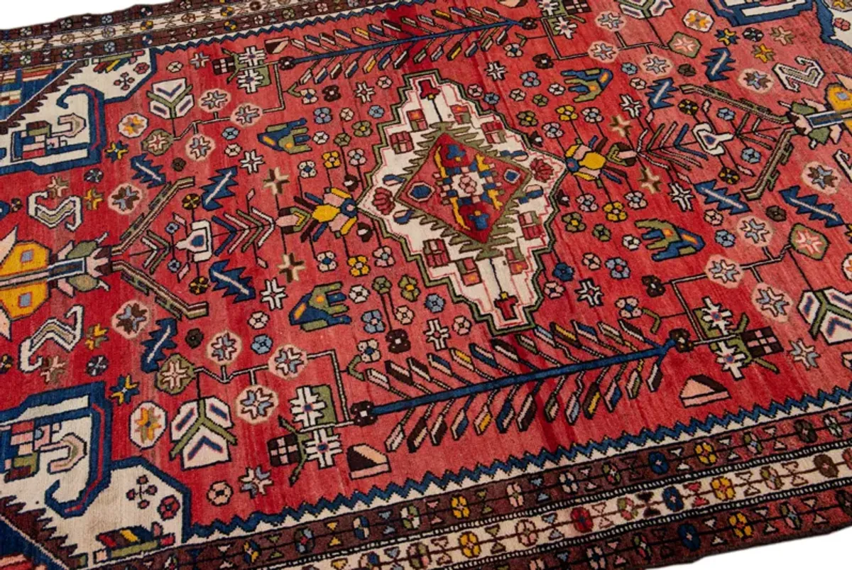 Persian Red Geometric Wool Rug - Apadana - Red