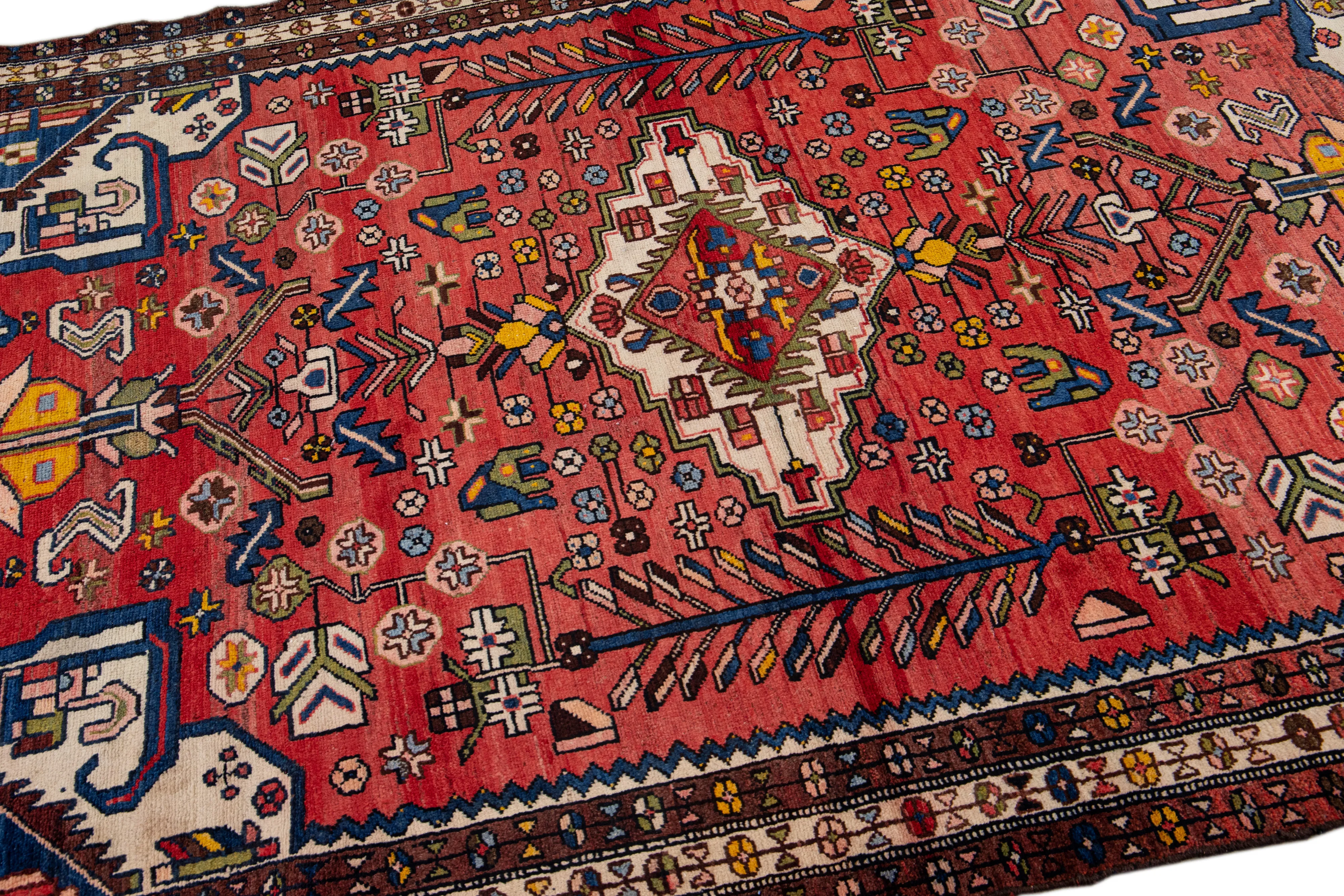 Persian Red Geometric Wool Rug - Apadana - Red