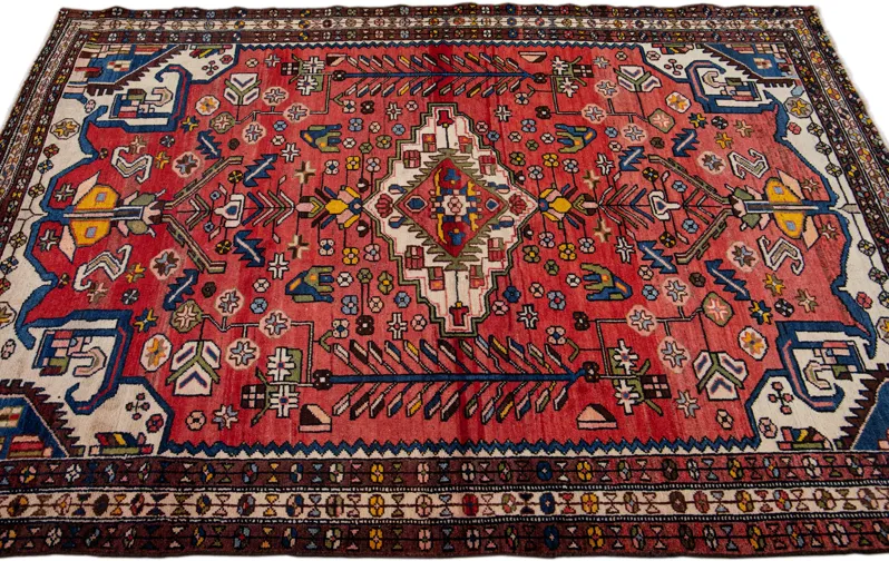 Persian Red Geometric Wool Rug - Apadana - Red