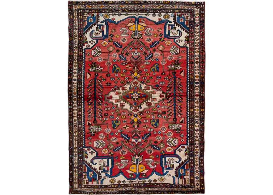 Persian Red Geometric Wool Rug - Apadana - Red