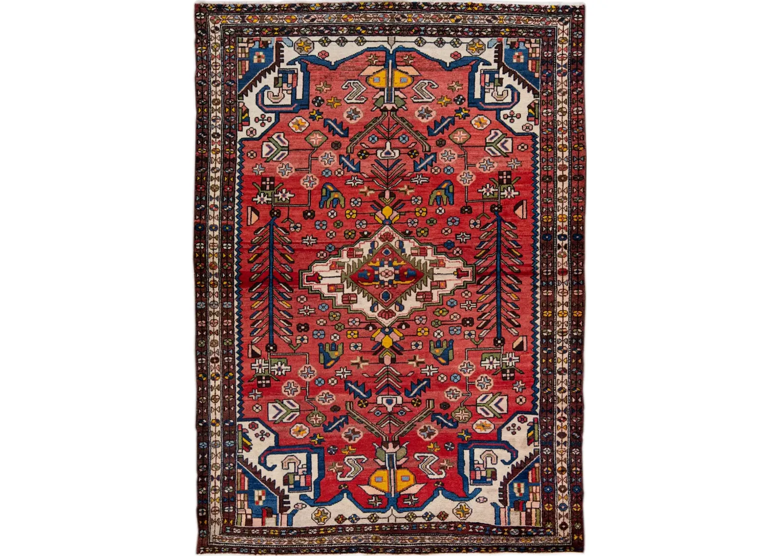 Persian Red Geometric Wool Rug - Apadana - Red