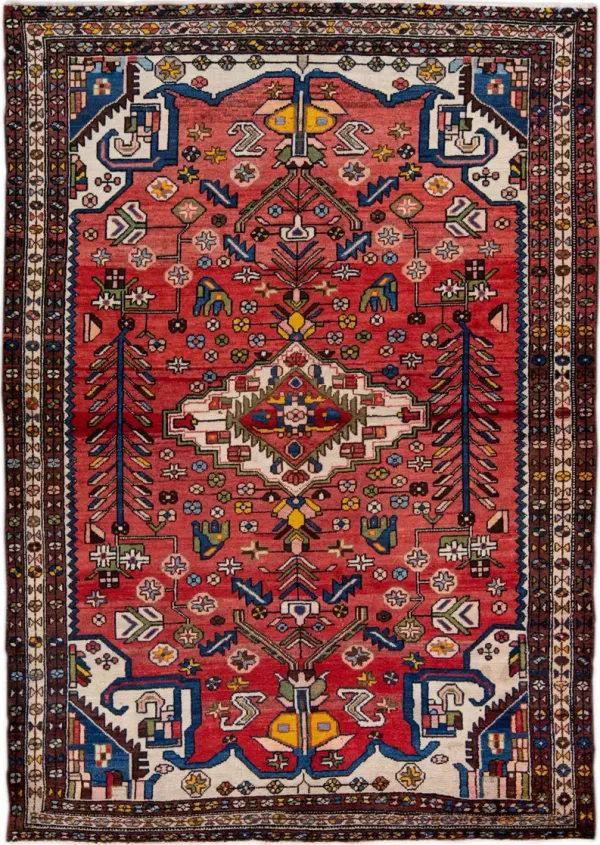 Persian Red Geometric Wool Rug - Apadana - Red