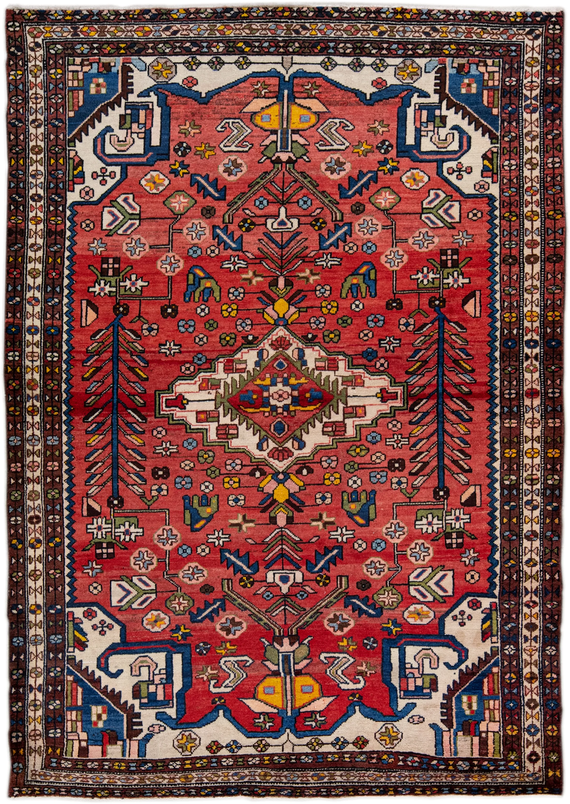 Persian Red Geometric Wool Rug - Apadana - Red