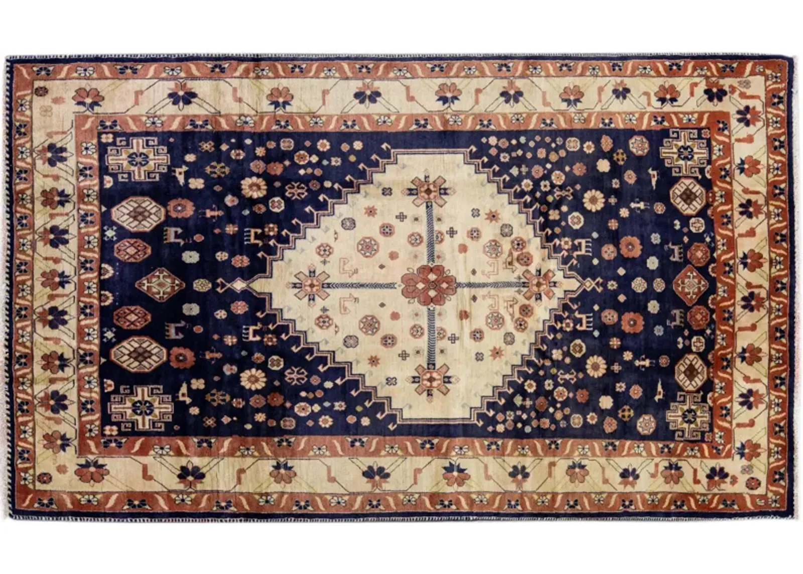 Vintage Persian Blue Medallion Wool Rug - Apadana - Blue