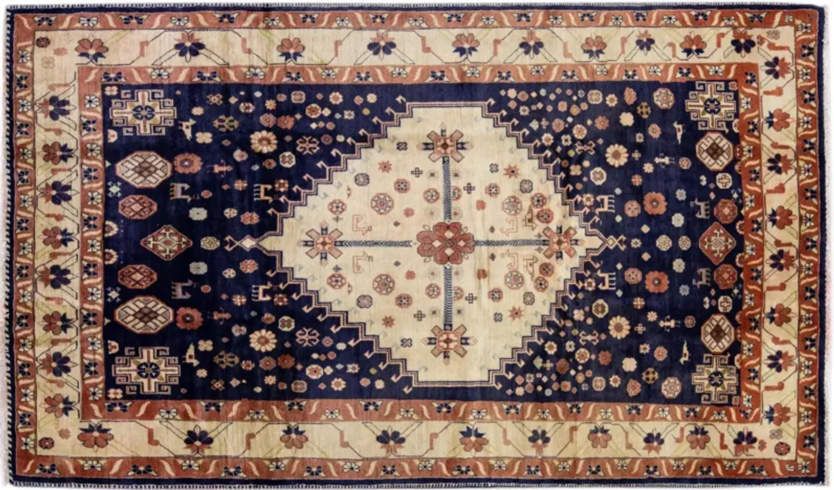 Vintage Persian Blue Medallion Wool Rug - Apadana - Blue