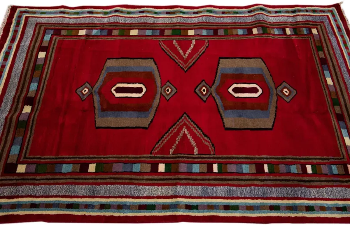 Persian Red Geometric Wool Rug - Apadana - Red