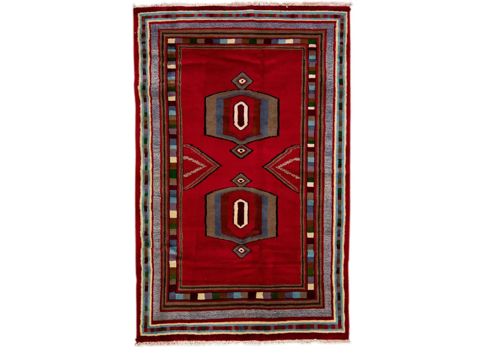 Persian Red Geometric Wool Rug - Apadana - Red