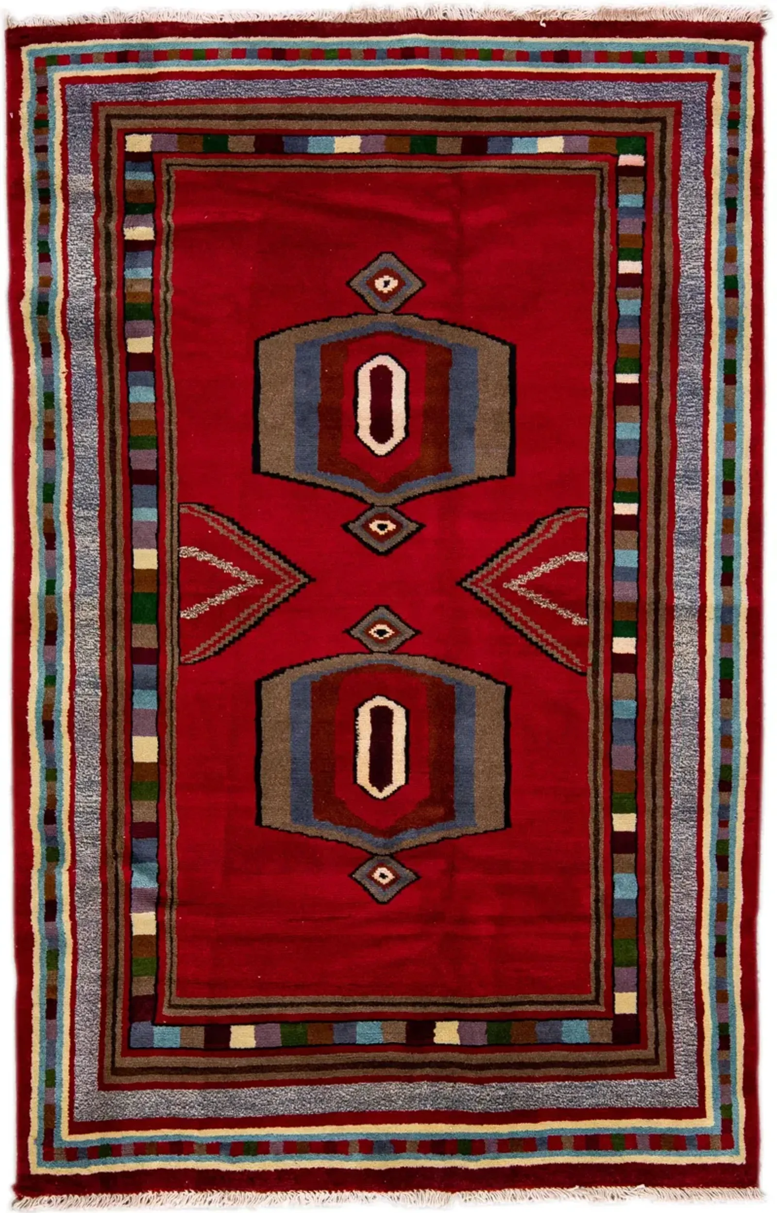 Persian Red Geometric Wool Rug - Apadana - Red