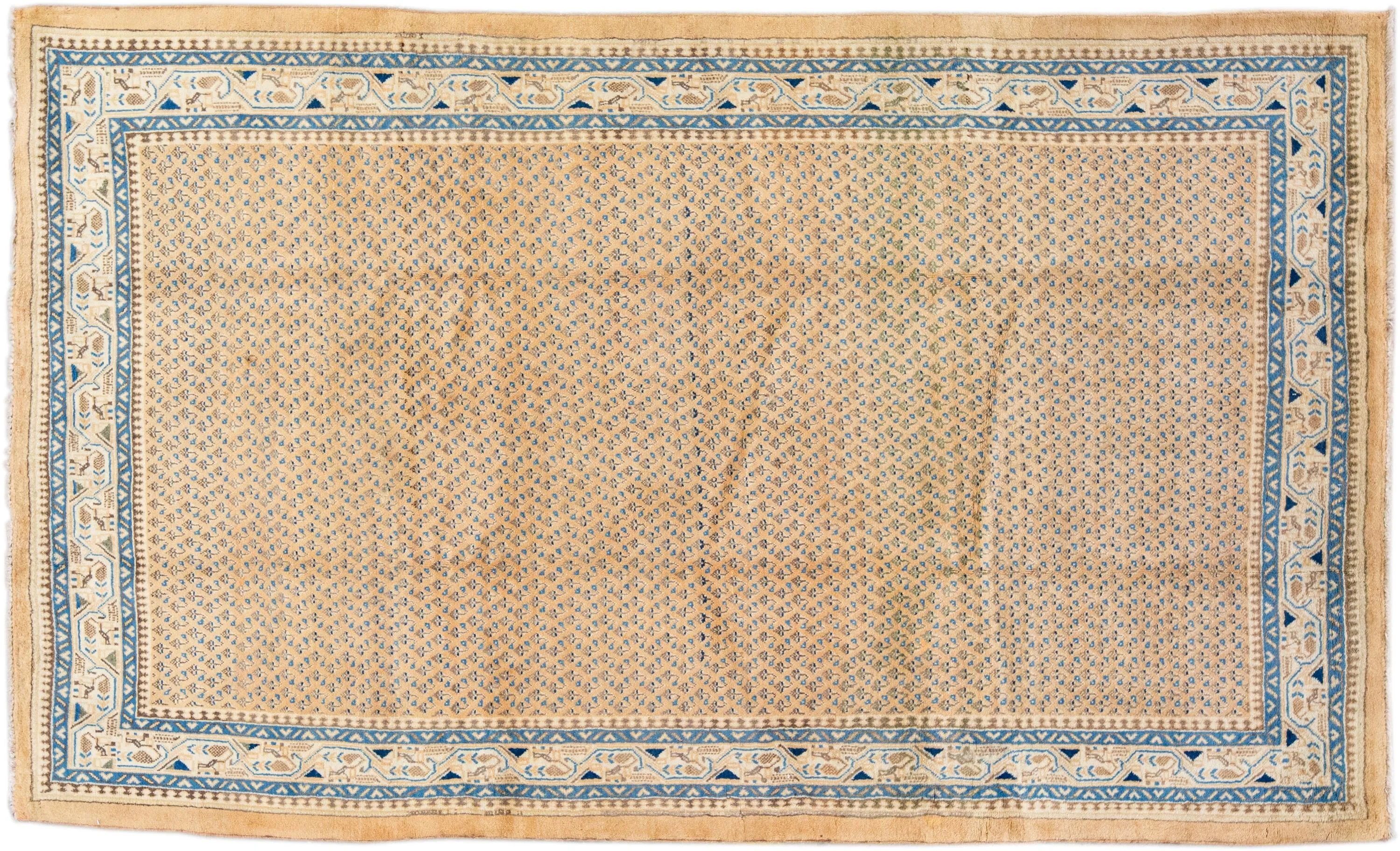 Persian Tan Geometric Wool Rug - Apadana - Beige - Beige