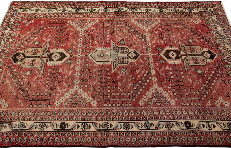 Persian Red Geometric Wool Rug - Apadana - Red