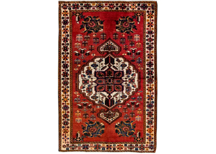 Vintage Persian Red Medallion Wool Rug - Apadana - Red