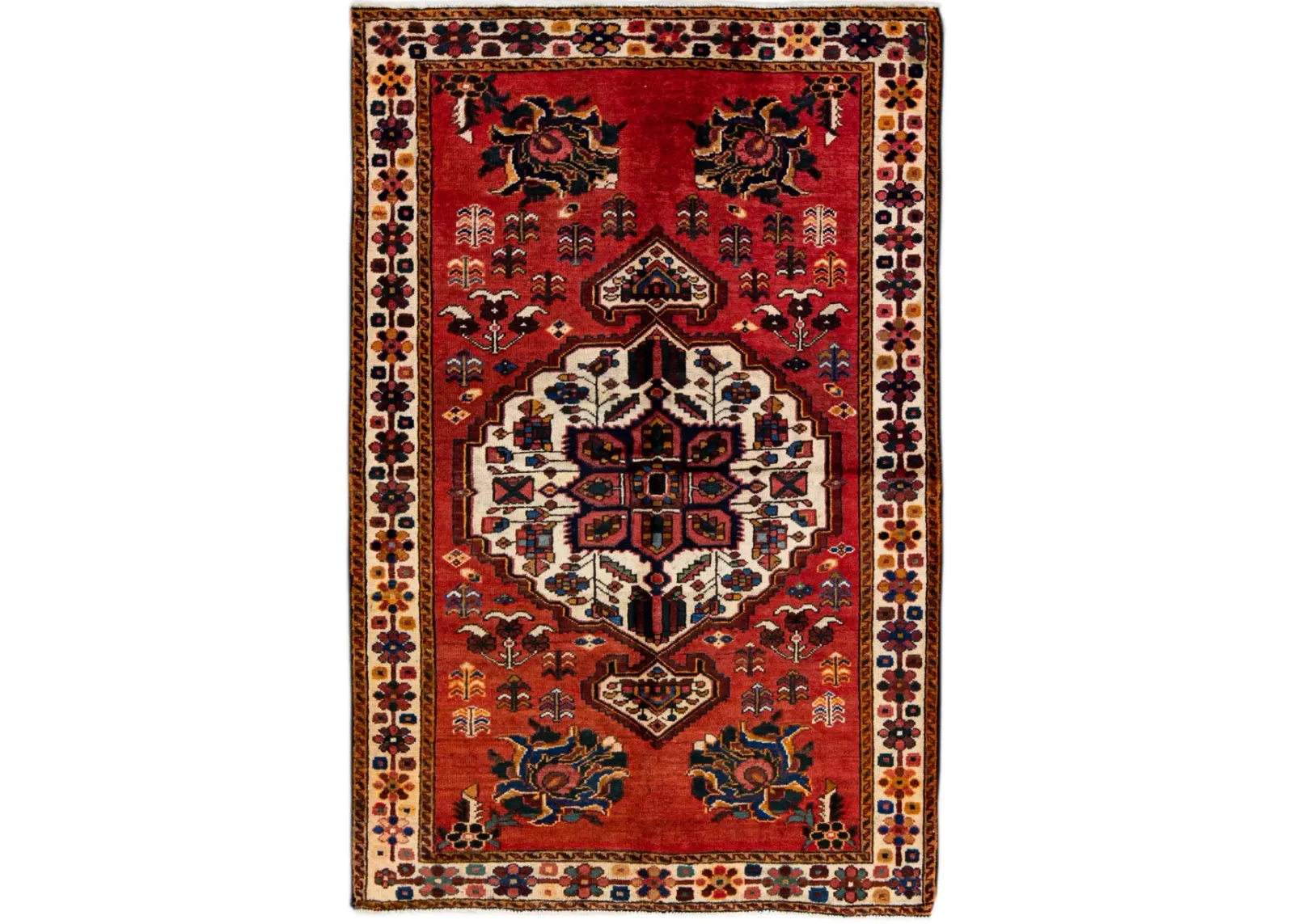 Vintage Persian Red Medallion Wool Rug - Apadana - Red