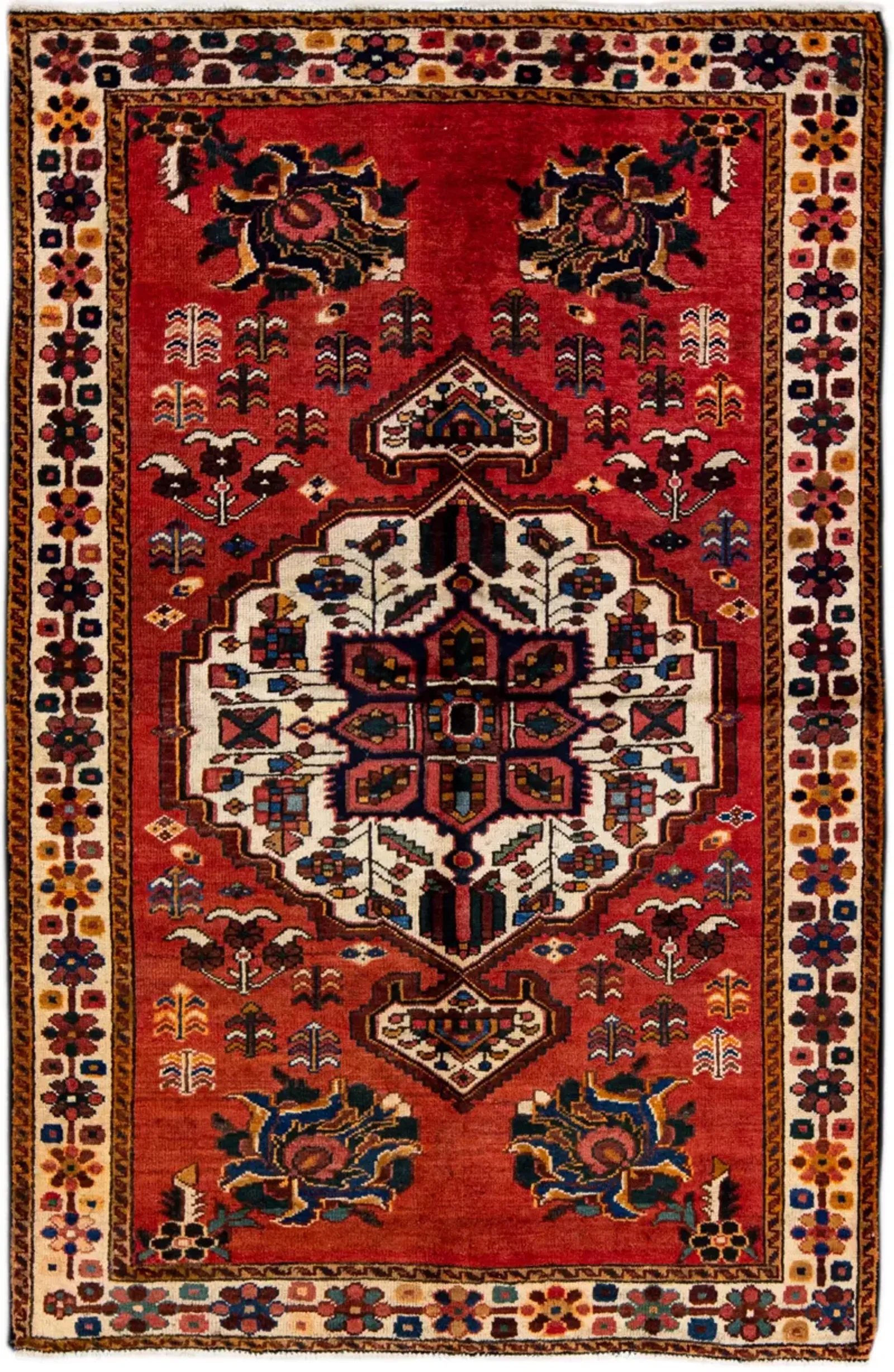 Vintage Persian Red Medallion Wool Rug - Apadana - Red