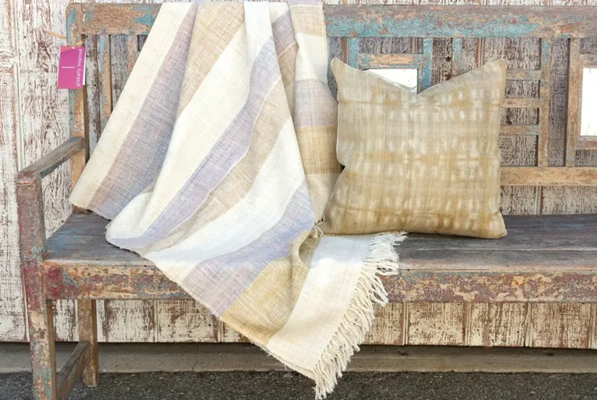 Wisteria Striped Organic Silk Throw - de-cor - beige