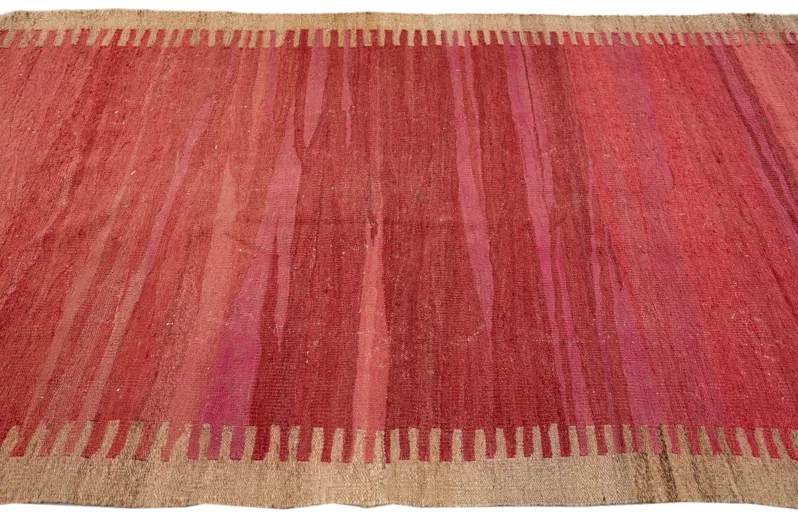 Vintage Kilim Red Wool Runner Rug - Apadana - Red