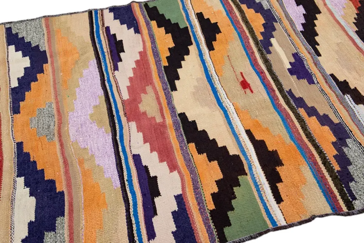 Vintage Kilim Beige Wool Runner Rug - Apadana - Beige