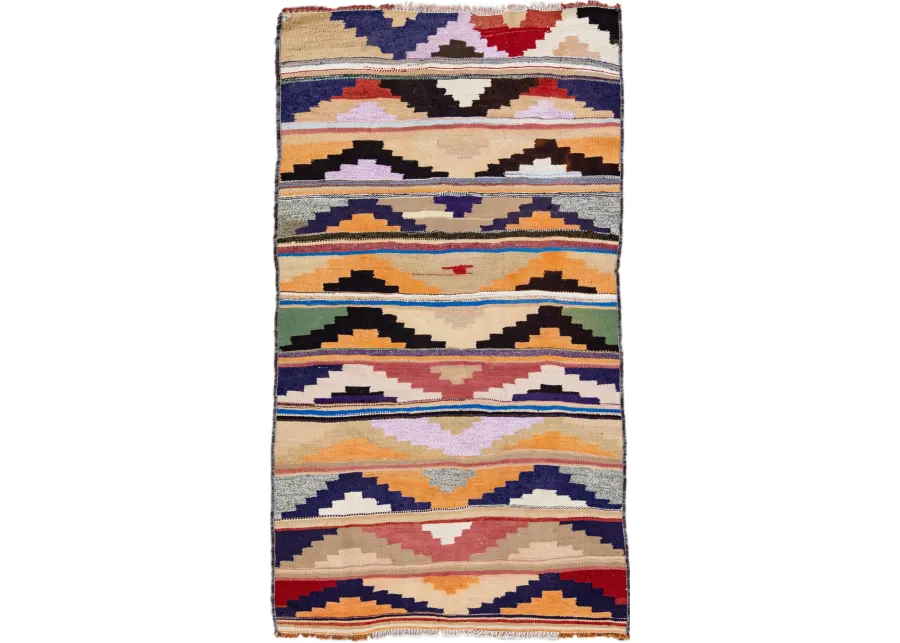 Vintage Kilim Beige Wool Runner Rug - Apadana - Beige