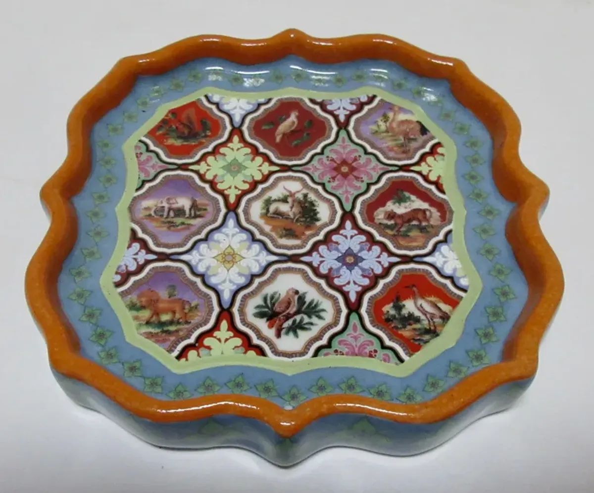 Porcelain Animals & Birds Tray - The Emporium Ltd. - Orange