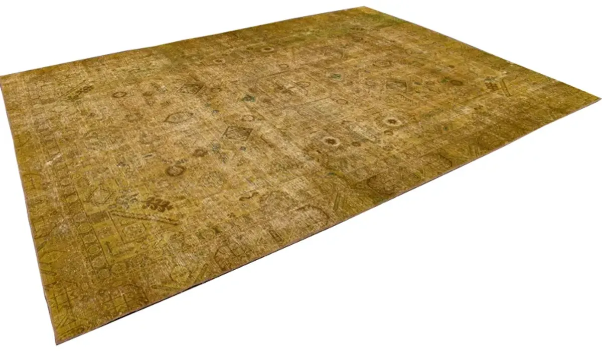 Vintage Medallion Goldenrod Wool Rug - Apadana - Gold